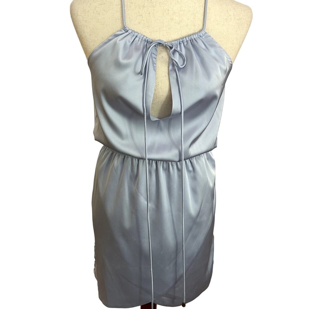 by the way. Revolve Sexy Baby Blue Satin Mini Halter Dress Size Small